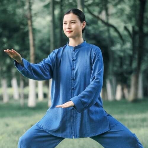 2020 Summer Linen Tai Chi Uniform Traditional Kung Fu Outfit Stage Performance Solid Color Breathable Kung Fu Clothes TA2014