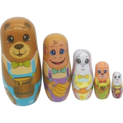 5Pcs Russian Nesting DollsMatryoshka Doll for Kids Christmas Decorations, Wooden Toys Gifts, Cute Cartoon Smart Bear Pattern