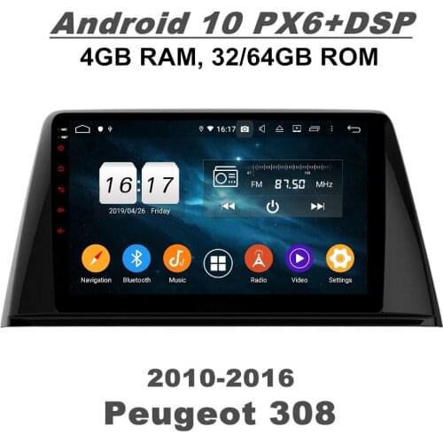 CarPlay & Android Auto 1 din 9" PX6 Android 10 Car DVD for PEUGEOT 308 2016-2020 DSP Radio GPS WIFI Car Multimedia Player