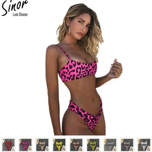 [FREE SHIPPING] 2019 Europe and America ladies split swimsuit sexy leopard print bikini gathered plus size bikinii981