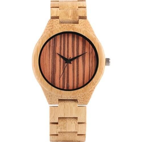 Unique Stripe Dial Timepieces Bamboo Wood Watches Casual Bamboo/Leather Band Wrist Watch Men Male Clock Gifts 2019 New Arrival