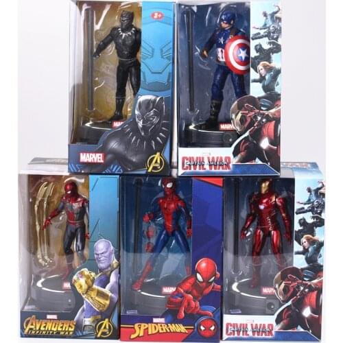 Marvel Avengers Civil War Spider-man Captain America Iron Man Black Panther with LED Base PVC Action Figure Toys