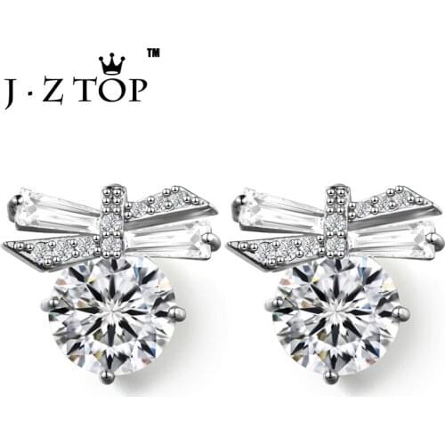 JZTOP Geometric Cubic Zirconia Stud Earrings Bow Tie Crystal Earrings For Woman Exquisite Wedding Party Oorbellen Jewelry 2019