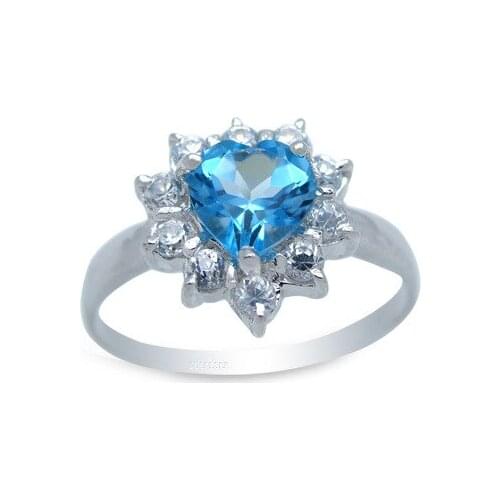 Fashion Heart Gemstone Ring for Daily Wear 6mm Natural Topaz Ring Solid 925 Silver Topaz Jewelry Classic Crystal Ring