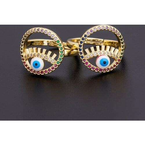 New Arrival Evil Eye Copper Cubic Zirconia Ring For Women Girls Hamsa Adjustable Rainbow Rings Best Party Wedding Jewelry Gifts