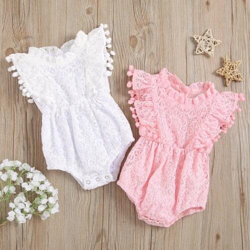 Lace Ruffles Rompers For Summer Baby Girls Casual Jumpsuits Toddler Infant Sleeveless Playsuits with Tassels Children Outwear
