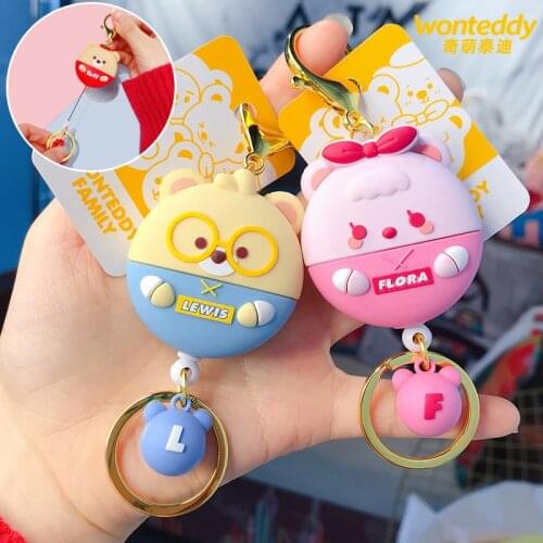 Creative Fashion Teddy Retractable Anime Keychain Cute Cartoon Car Keychain Ring Couple Personality Birthday Gift Bag Keychain