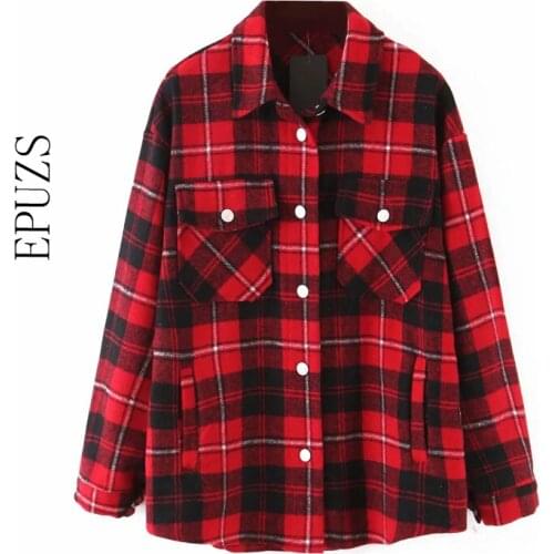 Fashion green red Plaid jacket for women winter coat Long Sleeve office coats and jackets women Oversized bomber jacket 2019
