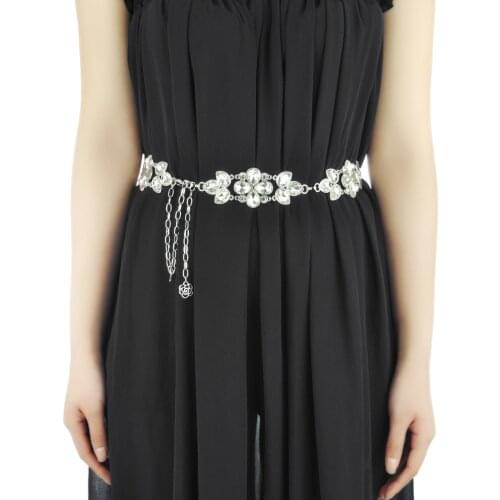 Fashion Luxury Womens Flower Rhinestone Bead Waist Chain Belt Jewelry For Party Women Waistband Strap Dress Accessories