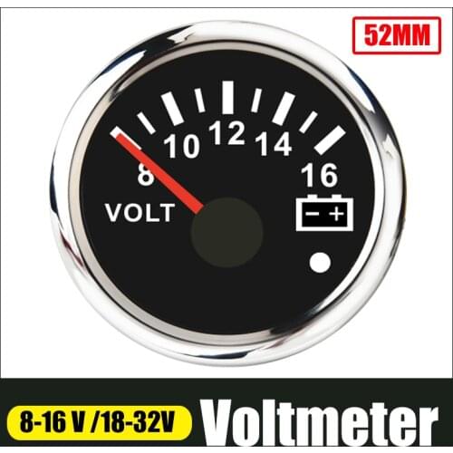 52mm Marine Voltmeter Volt Meter Gauge 8-16 Volts 16-32 Volts Car Voltage Red Backlight Gauges For Caravan Boat Marine 12V 24V