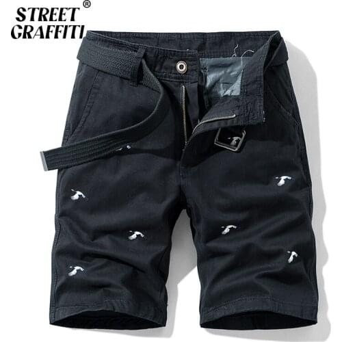 GRAFFITI Summer Men Cotton Solid Mens Shorts Clothing 2021 New Spring Casual Short Embroidery Fashion Social For Beach Pants