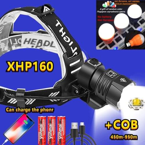 New Upgrade XHP160+COB Powerful Led Headlamp 18650 XHP90 Usb Rechargeable Head Flashlight Super Bright Zoom Fishing Head Lamp