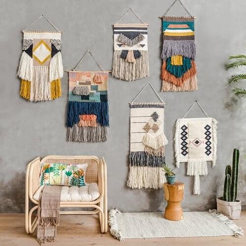 Nordic Bohemia Style Wool Tapestry Hand Weave Knit Wall Hanging Tapestries Home Decoration Background Decor Wall Ornamentation