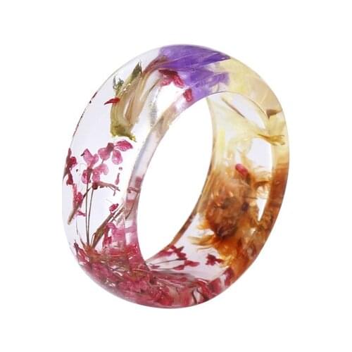 2021 New Fashion Ladies Wedding Resin Flower Ring Sweet and Elegant Plant Natural Series Transparent Blue Pink Ring Jewelry
