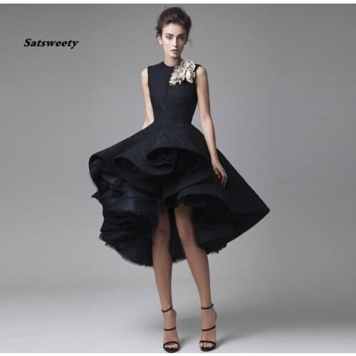 New Chic Evening Dress Hand Made Flower Unique Formal Prom Gowns Sleeveless Hi Lo Formal Wear