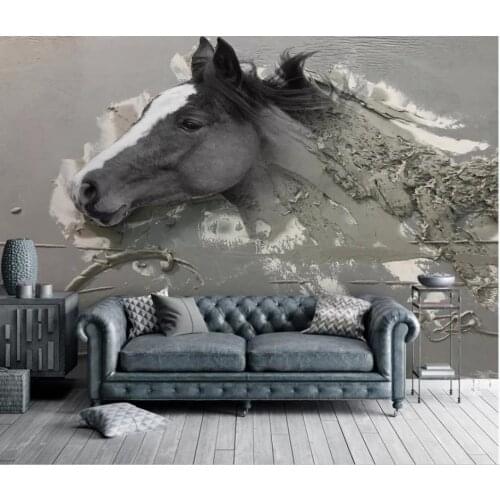 Living Room Wallpaper 3D Painting embossed abstract white horse TV background wall Modern Custom 3D Wallpaper