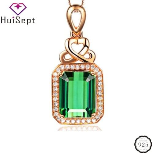 HuiSept Retro Charm Necklace with Emerald Zircon Gemstones Pendant 925 Silver Jewelry Accessories for Women Wedding Engagement