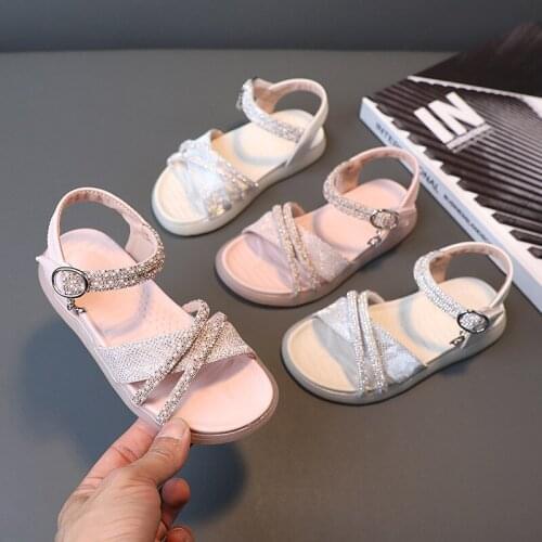 Princess Girl Sandal Summer Elegant Little Girl Shoes 2021 Kids ChildrenS Beach Rhinestone Sandals 3 4 5 6 7 8 9 10 11 12 Years