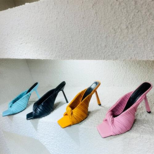 10cm Casual Designer fashion women shoes real leather black satin crystal high heels slingback sandalias de las mujeres mujer