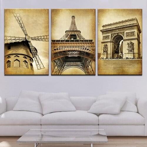 Framed Paris Tower Triumphal Arch Canvas Art Print Poster Wall Art Quadros De Parede Sala Estar Com Moldura Christmas Gift