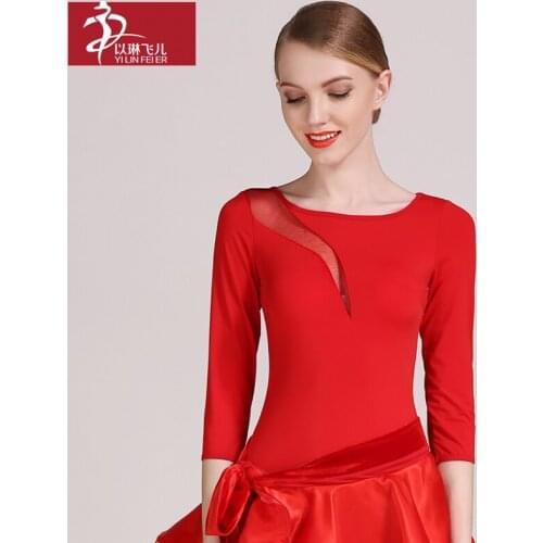 Latin dance shirt bodysuit ice silk modern dance shirts women