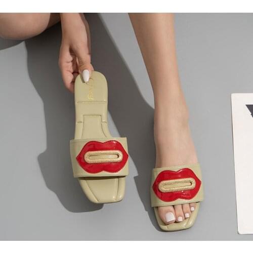 NEW 2021 Ladies Shoes Slides Female Sandals Fashion Lips Flat Heels Summer Womens Slippers Casual female slippers Plus size42