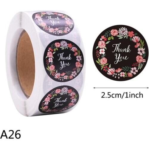 Thank You Stickers Roll 500PCS Per Roll Black Floral Thank You Lables Stickers for Business, Greeting Cards Gift Wraps Flower 4