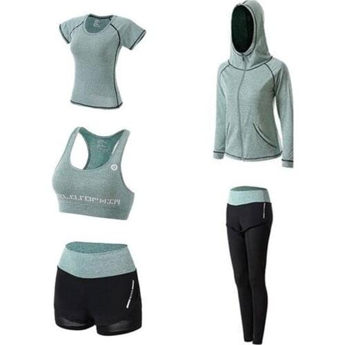 5 Piece Yoga Sets High Elastic Yoga Suit Fast drying Running Sport Suit Sports Wear for Women Breathable and Soft