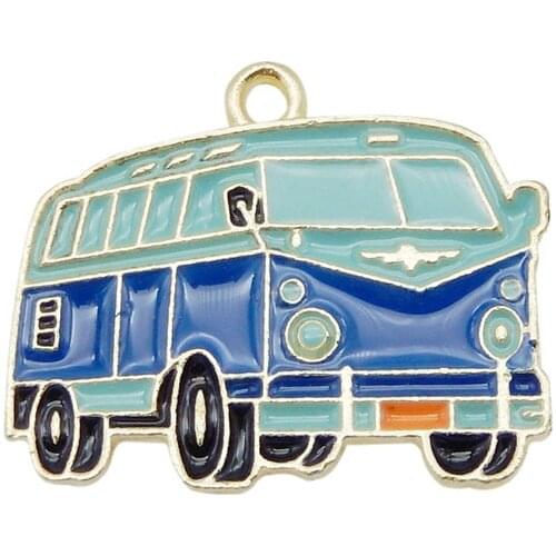 Julie Wang 3PCS Enamel Vintage Bus Charms Alloy Pendant Bracelet Earrings Jewelry Making Accessory