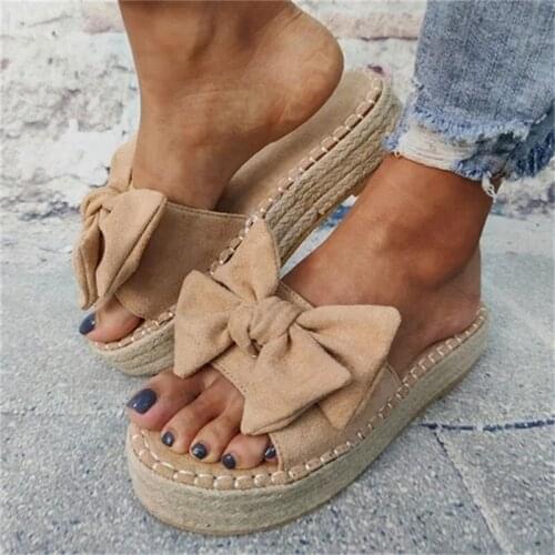Ladies Bowknot Slippers Summer Casual Beach Shoes Ladies Platform Sandals Open Toe Ladies Sandals
