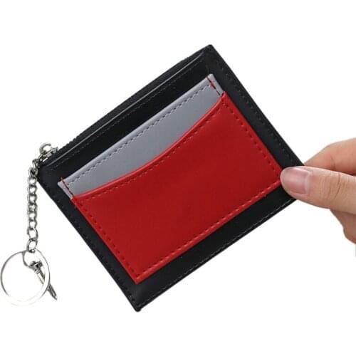 Women Small Wallet Fashion Colorful Slim Leather Wallet Coins Pouch Card Holder Change Purse Organizer with Keychain /BY