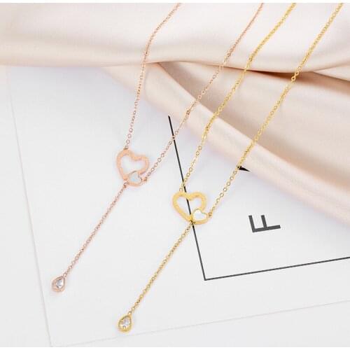 2021 New Fashion Heart Titanium Stainless Steel Necklace For Women Vintage Crystal Gold Necklace Female Minimalist Jewelry Gift