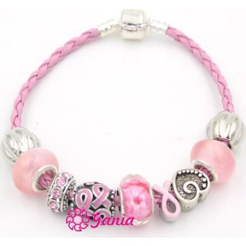 1PC Newest Breast Cancer Awareness Jewelry, European Bead Pink Ribbon Style Breast Cancer Awareness Bracelet for Cancer Center