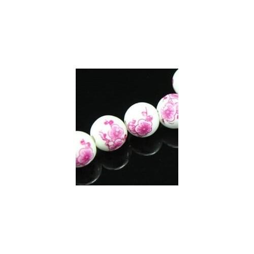 10pcs Decal Ceramic beads 12MM Plum and Peony Spacer Round Loose beads for Jewelry bracelets making DIY accessories