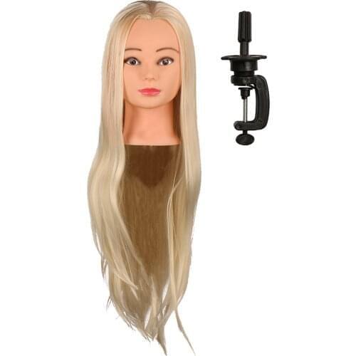 26inch Hairdressing Practice Training Head Model Long Straight Golden Hair Mannequin Doll Head with Stand for Barber Salon