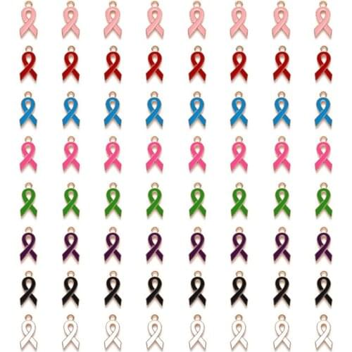 30 Pieces Pink/Purple/Red Ribbon Pendants Charms Awareness Charms for Jewelry Making DIY Accessories