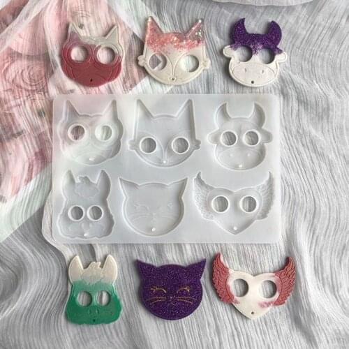 6 crystal drops cat dog head defense silicone mold contactless elevator door opener keychain