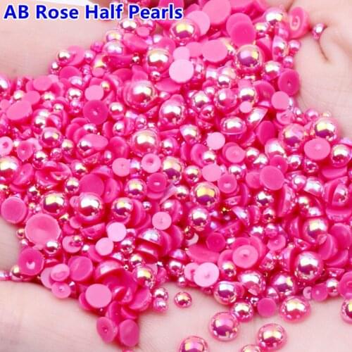 Size 1.5mm-12mm 1440pcs AB Light Rose Pink Half Round Flatback Pearl Beads ABS Plastic Imitation Half Pearl Nail Arts Decoration