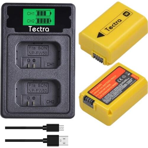 Tectra 2pc NP-FW50 NP FW50 Battery+LCD Dual Charger for Sony Alpha a6500 a6300 a6000 a5000 a3000 a7 7R a7R a7R II a7II