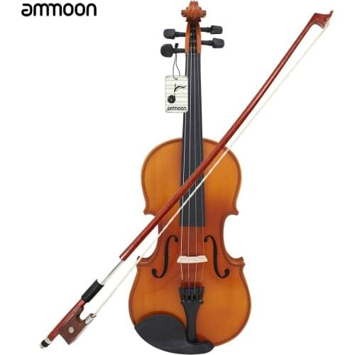 Ammoon 1/8 1/4 1/2 4/4 Full Size Violin Fiddle Natural Acoustic Solid Wood Spruce Flame with Case Rosin Wiper Christmas Gift