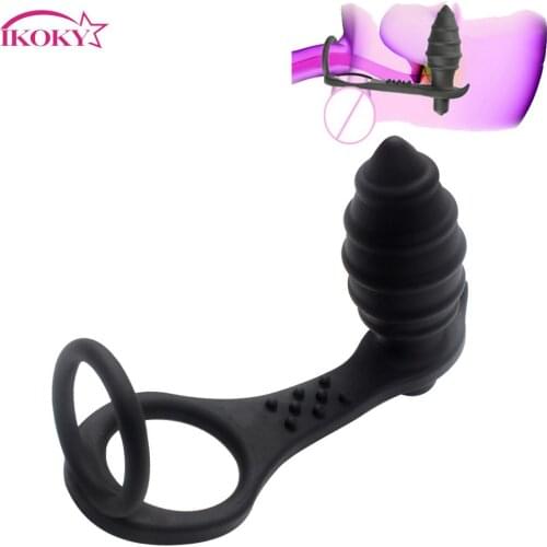 IKOKY Silicone Dual Cock Ring Anal Dildo Vibrator Butt Plug G-spot Adult Products Prostata Massager Vibrator Sex Toys for Men