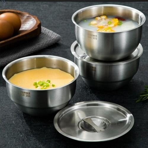 Stainless Steel Steamed Egg Ramen Bowl With Lids Rice Fruit Salad Stew Bowl Soup Cup Food Container Kitchen Tableware Supplies
