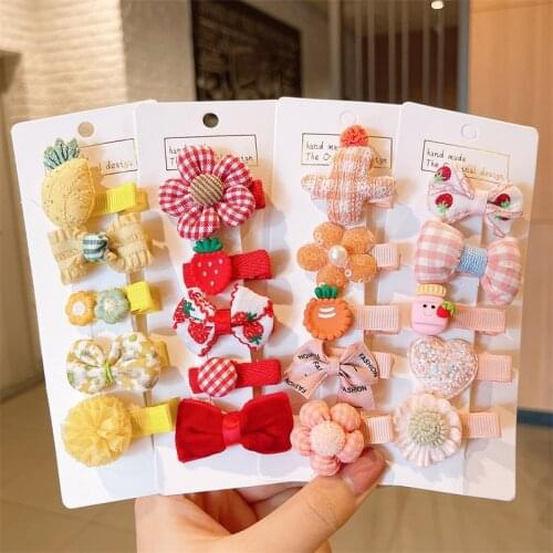 5Pcs/Set Children Girl Hairclip Cute Flower Colorful Hair Accessories Baby Bows Fruit Clip Kid Hairpin Infant Princess Hairpins