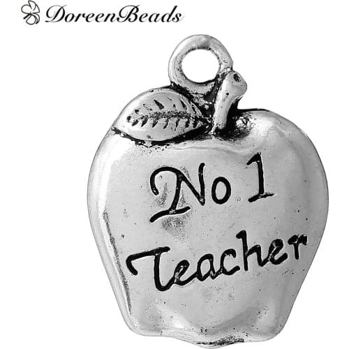 DoreenBeads Charms Apple Fruit Silver color Message Carved 18mm(6/8")x 14mm(4/8"), 50 PCs
