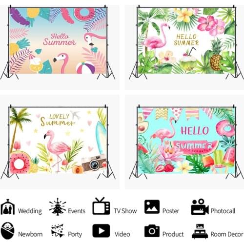 Backdrop Pink Flamingo Hello Summer Party Photography Background Birthday Baby Shower Studio Banner Custom Decor Booth