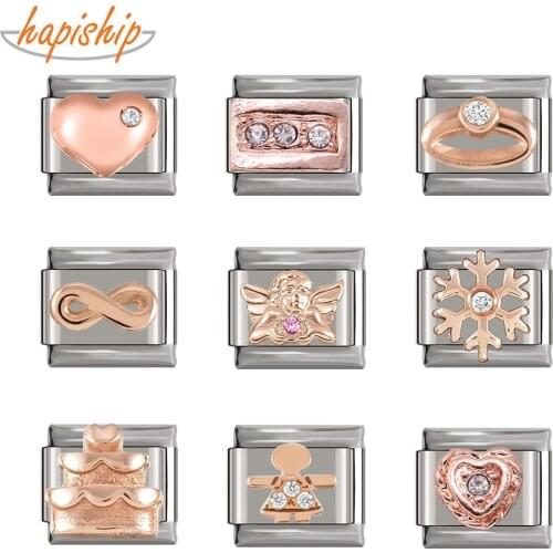 Hapiship 2021 Original Daisy Romantic Rose Angle Heart Italian Charm Fit 9mm Bracelet Stainless Steel Jewelry Making DJTop63