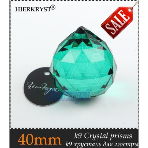 HIERKYST 40mm Hole Green Crystal Ball Suncatcher Prisms Pendants for Chandeliers Parts Lamp Rainbow Hanging Drop 10 pcs #2049-8B