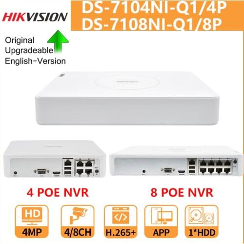 Hikvision NVR DS-7104NI-Q1/4P DS-7108NI-Q1/8P 4CH 8CH 4MP Record For PoE IP Camera CCTV Security Network Video Recorder H.265