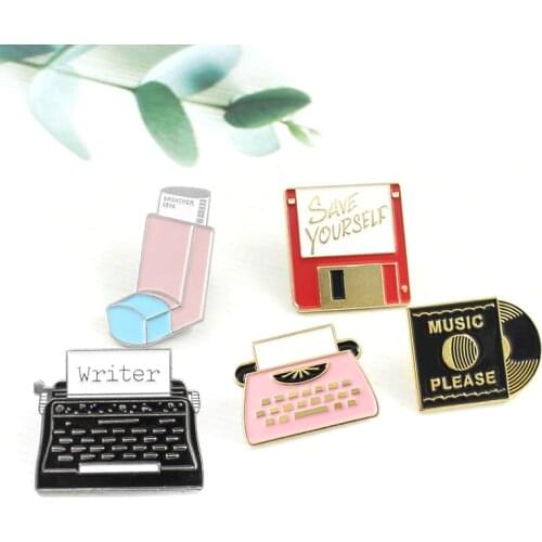 Personality Office Tools Brooch Shiny USB Memory Network Disk Music Record Fax Machine Printer Enamel Pin Coat Cap Badge Gifts
