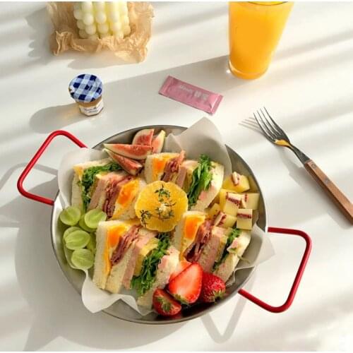 Paella Pot Spanish Seafood Rice Pot Stainless Steel Double Handle Pans Home Cooking Pot Frying Picnic Plates Snack Tray